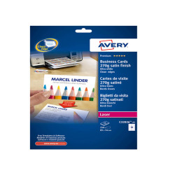 Biglietti da visita - 85 x 54 mm - 270 gr - effetto satinato - bianco - Avery - conf. 25 fogli da 10 biglietti