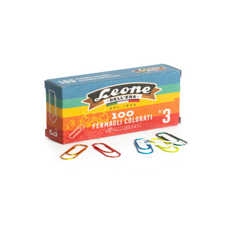 Fermagli metallizzati - n. 3 - 2,8 cm - colori assortiti - Leone - conf. 100 pezzi