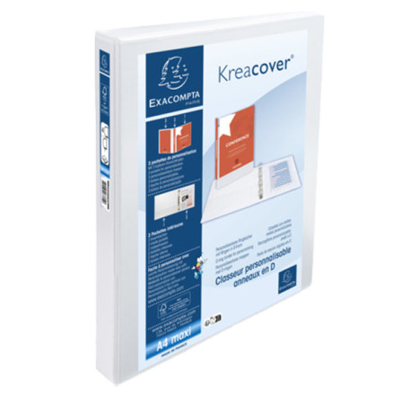 Raccoglitore personalizzabile Kreacover - A4 Maxi - 4 anelli a D 25 mm - dorso 4,7cm - PP - bianco - Exacompta