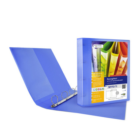 Raccoglitore personalizzabile Myto TI - 22 x 30 cm - 4 anelli a D 17 mm - dorso 2,5 cm - blu - Sei Rota