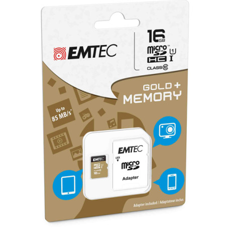 Emtec - Micro SDHC Class 10 Gold + con Adattatore - ECMSDM16GHC10GP - 16GB