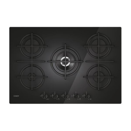 Candy CVG74WTB, Nero, Da incasso, 75 cm, Gas, Acciaio inox, 5 Fornelli