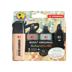 Evidenziatore Boss Original NatureColors - punta a scalpello - tratto 2 - 5 mm - colori assortiti - Stabilo - astuccio 4 pezzi