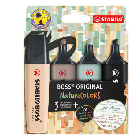 Evidenziatore Stabilo Boss NatureColors - punta a scalpello - colori assortiti - Stabilo - astuccio 4 pezzi