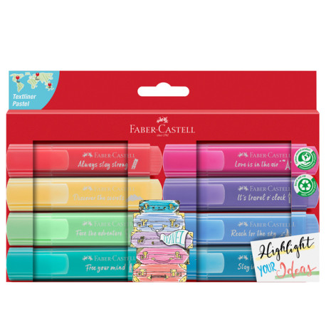 Evidenziatore Textliner 46 - punta scalpello - colori assortiti pastel - Faber Castell - astuccio 8 pezzi
