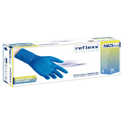 Guanti in nitrile N65 Plus - senza polvere - taglia S - blu - Reflexx - conf. 50 pezzi