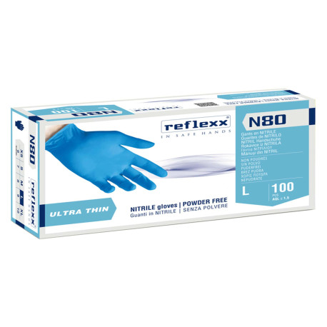 Guanti in nitrile N80 - ultrasottili - taglia L - azzurro - Reflexx - conf. 100 pezzi