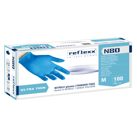Guanti in nitrile N80 - ultrasottili - taglia M - azzurro - Reflexx - conf. 100 pezzi