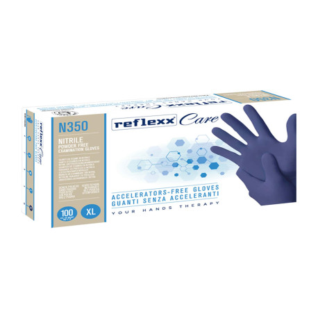 Guanti nitrile ipoallergenici N350 - senza acceleranti - taglia XL - blu - Reflexx - conf. 100 pezzi