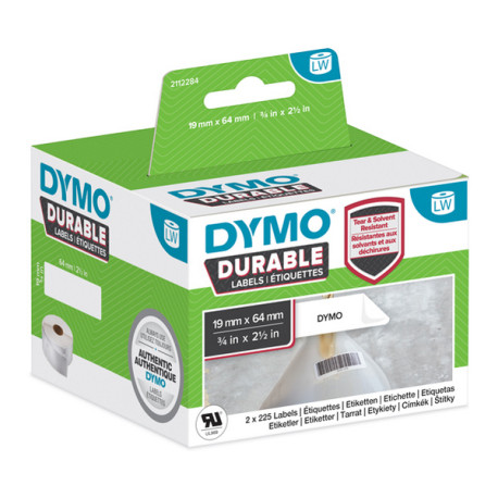 Rotolo 450 etichette LW Durable 1933085 - 19 x 64 mm - PP - bianco - Dymo - conf. 2 rotoli