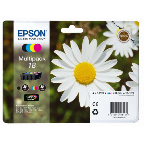Epson - Multipack Cartuccia ink - 18 - C/M/Y/K - C13T18064012 - C/M/Y 3,3ml cad - K 5,2ml