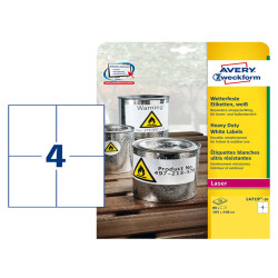 Etichette adesive L4719 - in poliestere - laser - permanenti - 105 x 148 mm - 4 et/fg - 20 fogli - bianco - Avery