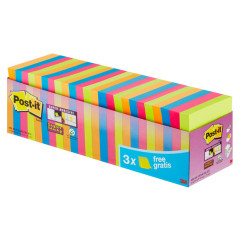 Blocco foglietti Post it® Super Sticky - 654-SS-VP24COL - 76 x 76 mm - colori assortiti - 90 fogli - Post it® - conf. 24 blocch