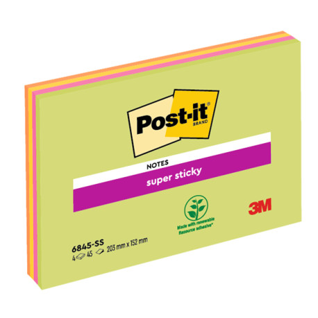 Blocco foglietti Post it® Super Sticky Meeting Notes - 6845-SSP - 203 x 152 mm - giallo/rosa neon - 45 fogli - Post it®