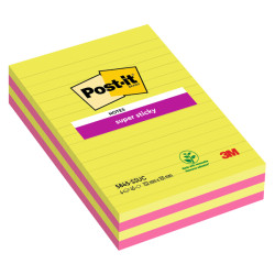 Blocco foglietti Post it® Super Sticky rettangolari - 5845-4SSUC - a righe - 127 x 203 mm - colori Ultra - 45 fogli - Post it®