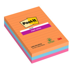 Blocco Post it® Super Sticky - 4690-3SS-BOOS - a righe - 101 x 152 mm - colori Boost - 90 fogli - Post it® - conf. 3 pezzi