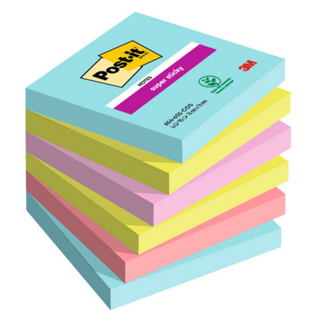 Blocco Post it® Super Sticky - 654-6SS-COS - 76 x 76 mm - colori Cosmic - 90 fogli - Post it® - conf. 6 pezzi