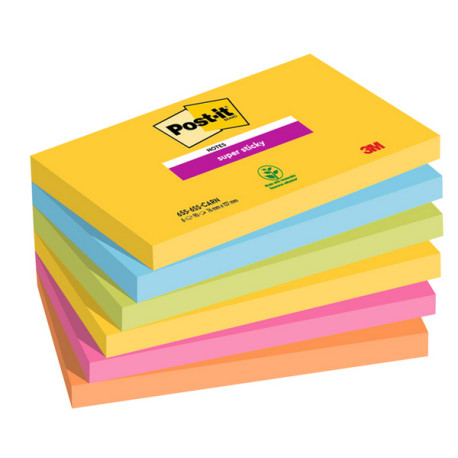 Blocco Post it® Super Sticky - 655-6SS-CARN - 76 x 127 mm - colori Carnival - 90 fogli - Post it® - conf. 6 pezzi