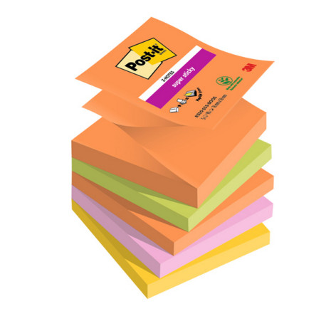 Blocco Post it® Super Sticky Z Notes - R330-5SS-BOOS - 76 x 76 mm - colori Boost - 90 fogli - Post it® - conf. 5 pezzi