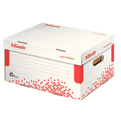 Scatola archivio Speedbox - dorso 8 cm - 35 x 25 cm - apertura totale - bianco e rosso - Esselte