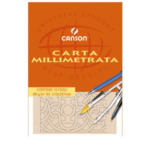 Blocco carta opaca millimetrata - A4 - 10 fogli - 80gr - Canson