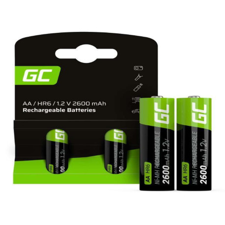 Green Cell 2 Batterie AA Stilo Ricaricabili Green Cell 2600 mAh 1.2V GR05