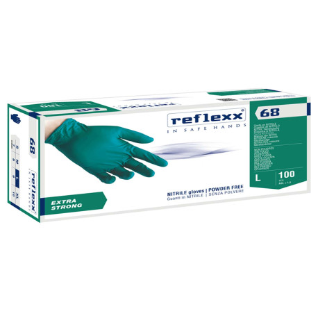 Guanti in nitrile R68 - senza polvere - taglia L - verde - Reflexx - conf. 100 pezzi