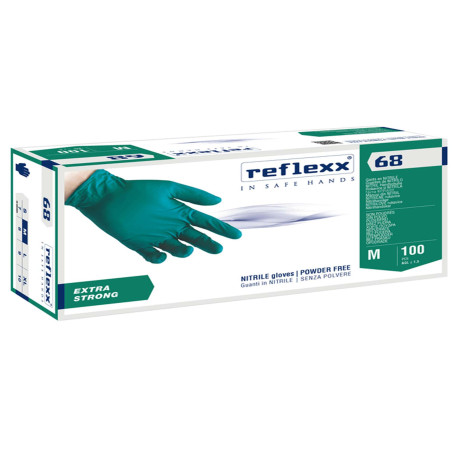 Guanti in nitrile R68 - senza polvere - taglia M - verde - Reflexx - conf. 100 pezzi