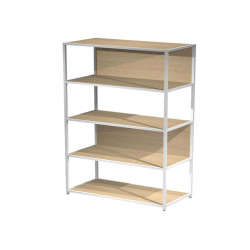 Libreria 5 ripiani Modular - 90 x 44 x 161 cm - struttura metal bianco - rovere