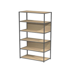Libreria 6 ripiani Modular - 90 x 44 x 200 cm - struttura metal antracite - rovere