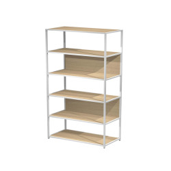 Libreria 6 ripiani Modular - 90 x 44 x 200 cm - struttura metal bianco - rovere