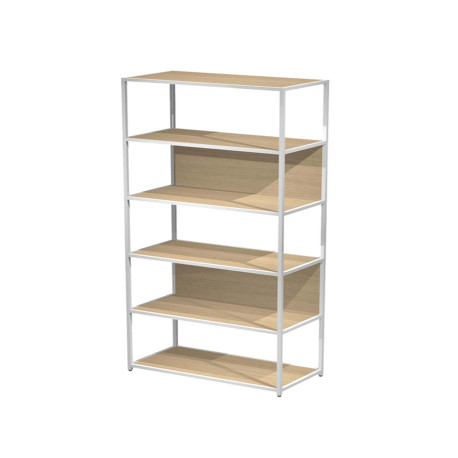 Libreria 6 ripiani Modular - 90 x 44 x 200 cm - struttura metal bianco - rovere