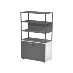 Libreria alta metal + armadio basso Essence - 90 x 46 x 204 cm - Bianco/antracite/antracite/antracite