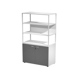 Libreria alta metal + armadio basso Essence - 90 x 46 x 204 cm - Bianco/antracite/bianco/bianco