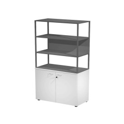 Libreria alta metal + armadio basso Essence - 90 x 46 x 204 cm - Bianco/bianco/antracite/antracite