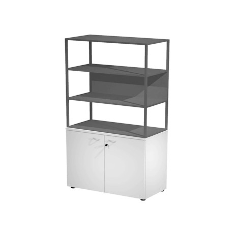 Libreria alta metal + armadio basso Essence - 90 x 46 x 204 cm - Bianco/bianco/antracite/antracite