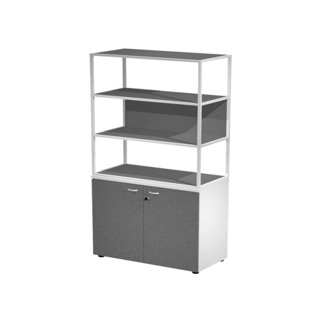 Libreria alta metal + armadio basso Essence - 90 x 46 x 204 cm - Bianco/bianco/antracite/bianco