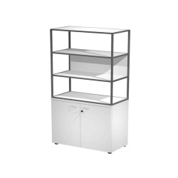 Libreria alta metal + armadio basso Essence - 90 x 46 x 204 cm - Bianco/bianco/bianco/antracite