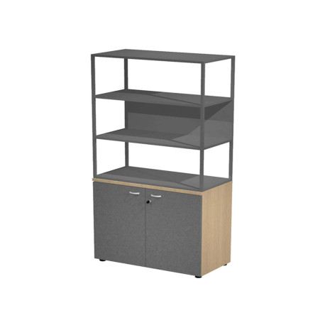 Libreria alta metal + armadio basso Essence - 90 x 46 x 204 cm - Rovere/antracite/antracite/antracite