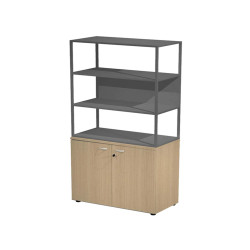 Libreria alta metal + armadio basso Essence - 90 x 46 x 204 cm - Rovere/rovere/antracite/antracite