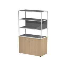 Libreria alta metal + armadio basso Essence - 90 x 46 x 204 cm - Rovere/rovere/antracite/bianca