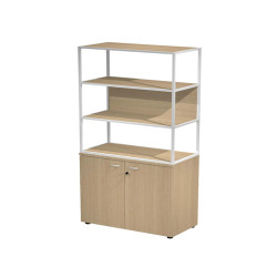 Libreria alta metal + armadio basso Essence - 90 x 46 x 204 cm - Rovere/rovere/rovere/bianco