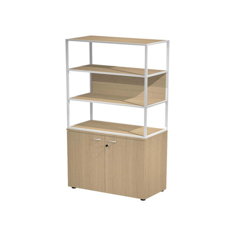 Libreria alta metal + armadio basso Essence - 90 x 46 x 204 cm - Rovere/rovere/rovere/bianco