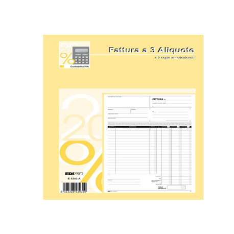 Blocco fatture 3 aliquota Iva - 50 fogli 2 copie autoricalcanti - 29,7 x 21cm - Edipro