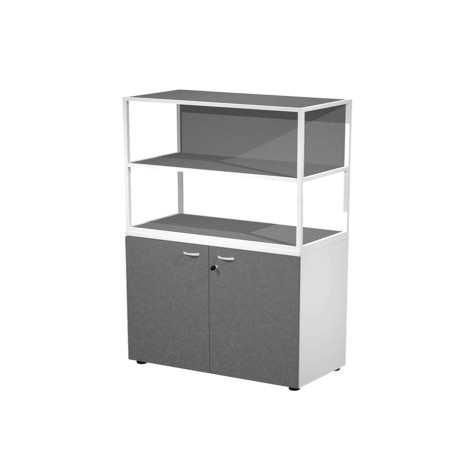 Libreria media metal + armadio basso Essence - 90 x 46 x 165 cm - Bianco/antracite/antracite/bianco
