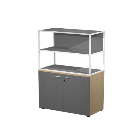 Libreria media metal + armadio basso Essence - 90 x 46 x 165 cm - Rovere/antracite/antracite/bianco