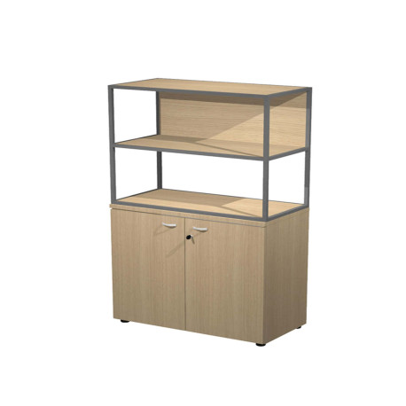 Libreria media metal + armadio basso Essence - 90 x 46 x 165 cm - Rovere/rovere/rovere/antracite