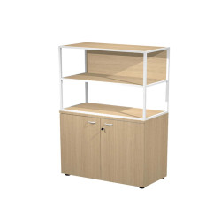 Libreria media metal + armadio basso Essence - 90 x 46 x 165 cm - Rovere/rovere/rovere/bianco
