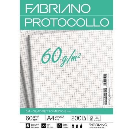Fabriano CARTA PROTOCOLLO A4 60g 200ff - RIG 5 MM