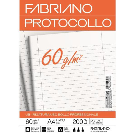 Fabriano CARTA PROTOCOLLO A4 60g 200ff - RIG USO BOLLO